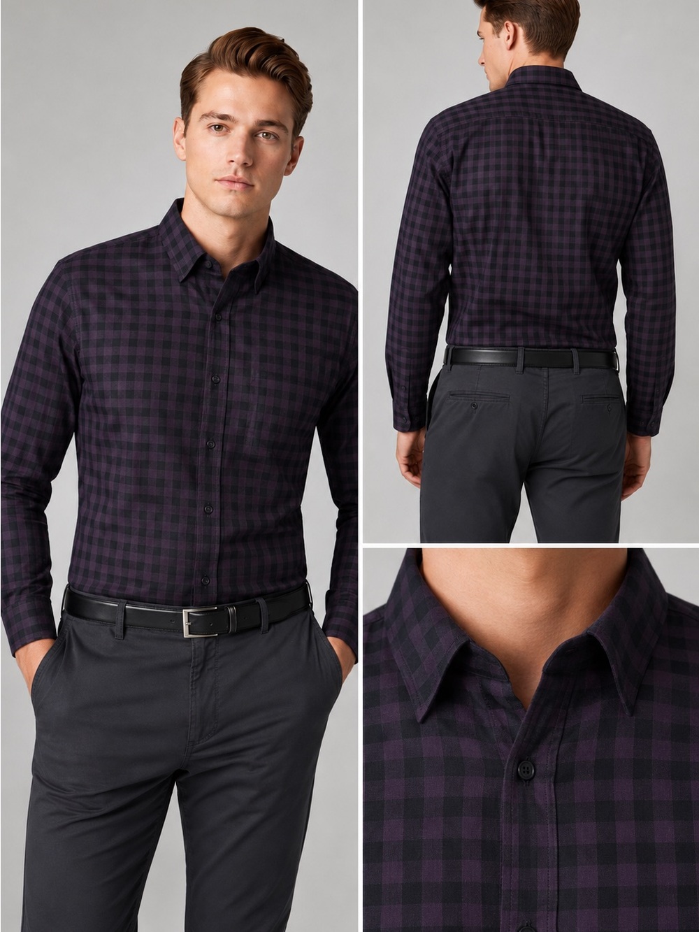 Neiman Marcus Men’s XL Purple Black Plaid Cotton Long Sleeve Button Down Shirt